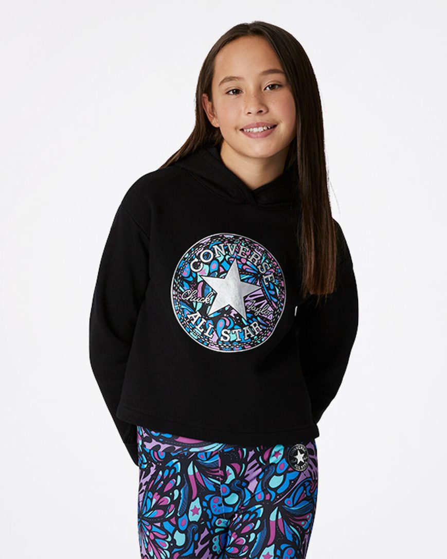 Moletom Com Capuz Converse Boxy Chuck Taylor Patch Pullover Menina Pretas | PT X0T7850